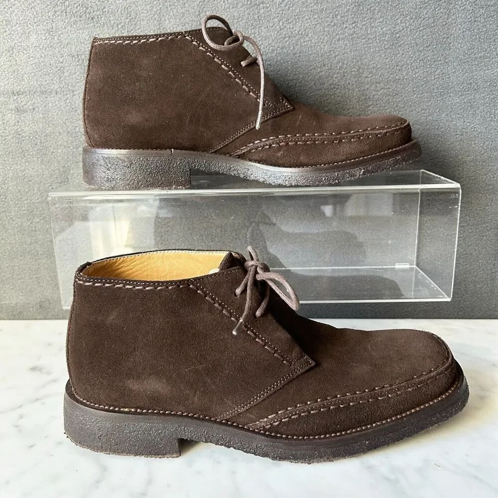 Bally Chukka Boots Men's 7.5 D Brown Suede Leather Gum Sole Italy Pontos